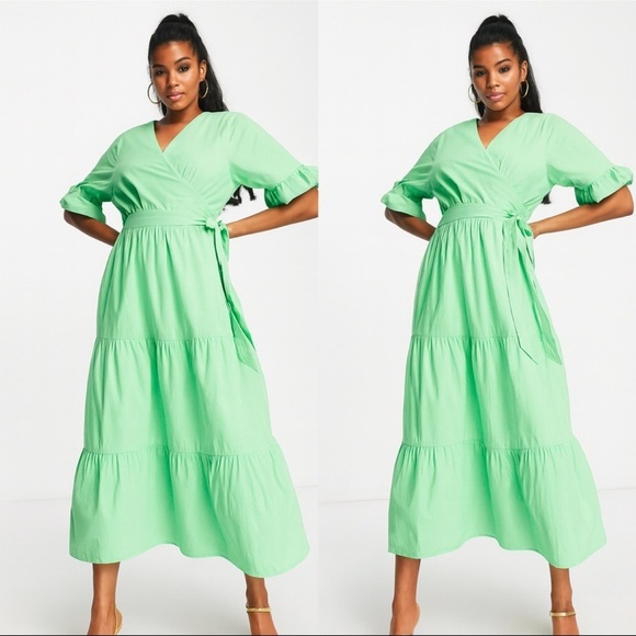 In The Style Dresses & Skirts - IN THE STYLE X JAC JOSSA POPLIN TIERED MIDI DRESS green